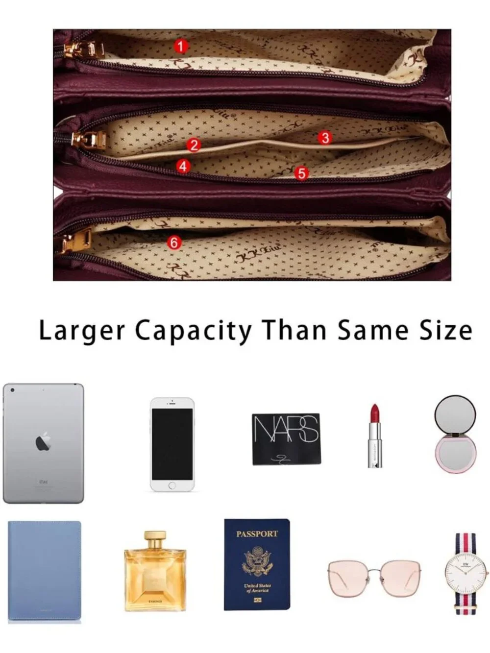 Stylish PU Leather Satchel Bag with 3 Zippered Compartments & Removable Strap